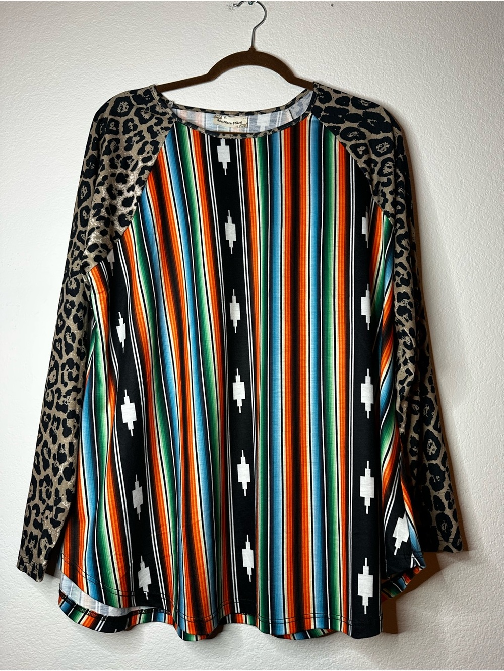 Leopard Sleeve Striped Multicolor Women’s Top